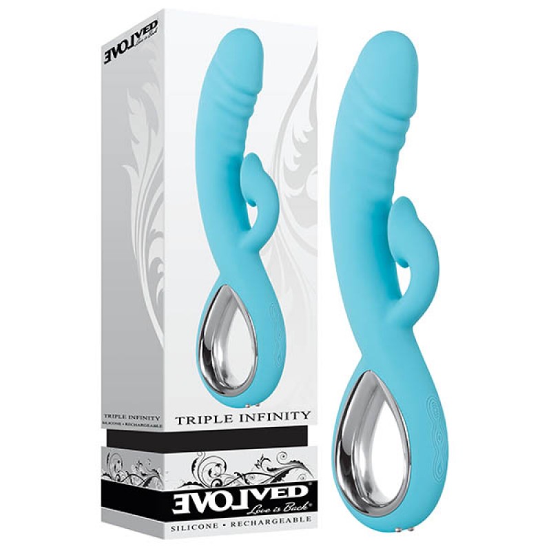 Triple Infinity Vibrator With Clitoral Suckers - Powder Blue